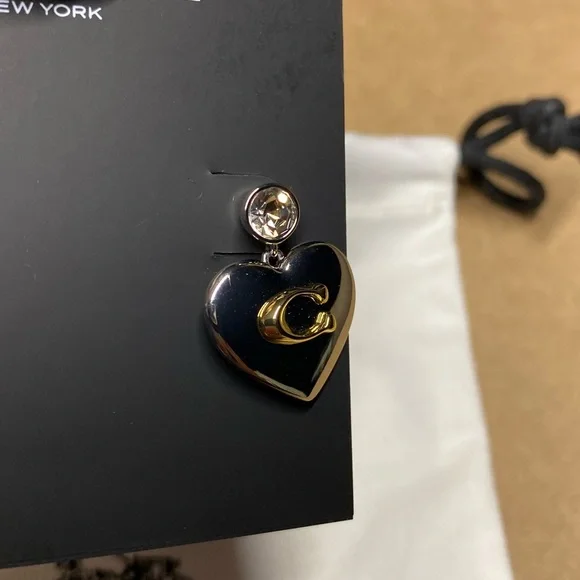 Coach Drop Heart Earrings with Signature c - Picture 3 of 4